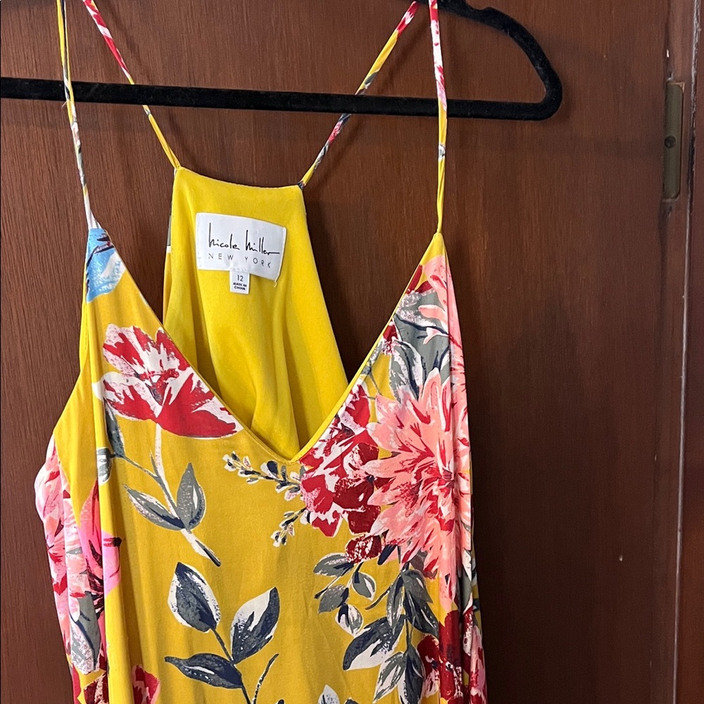 Nicole Miller Yellow Floral Print Dress